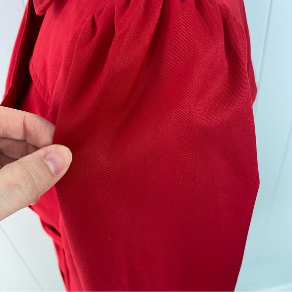 H&M Trench Coat Womens Sz 4 Cherry Red Double Breasted Jacket Tie Waist Flared - Picture 10 of 16